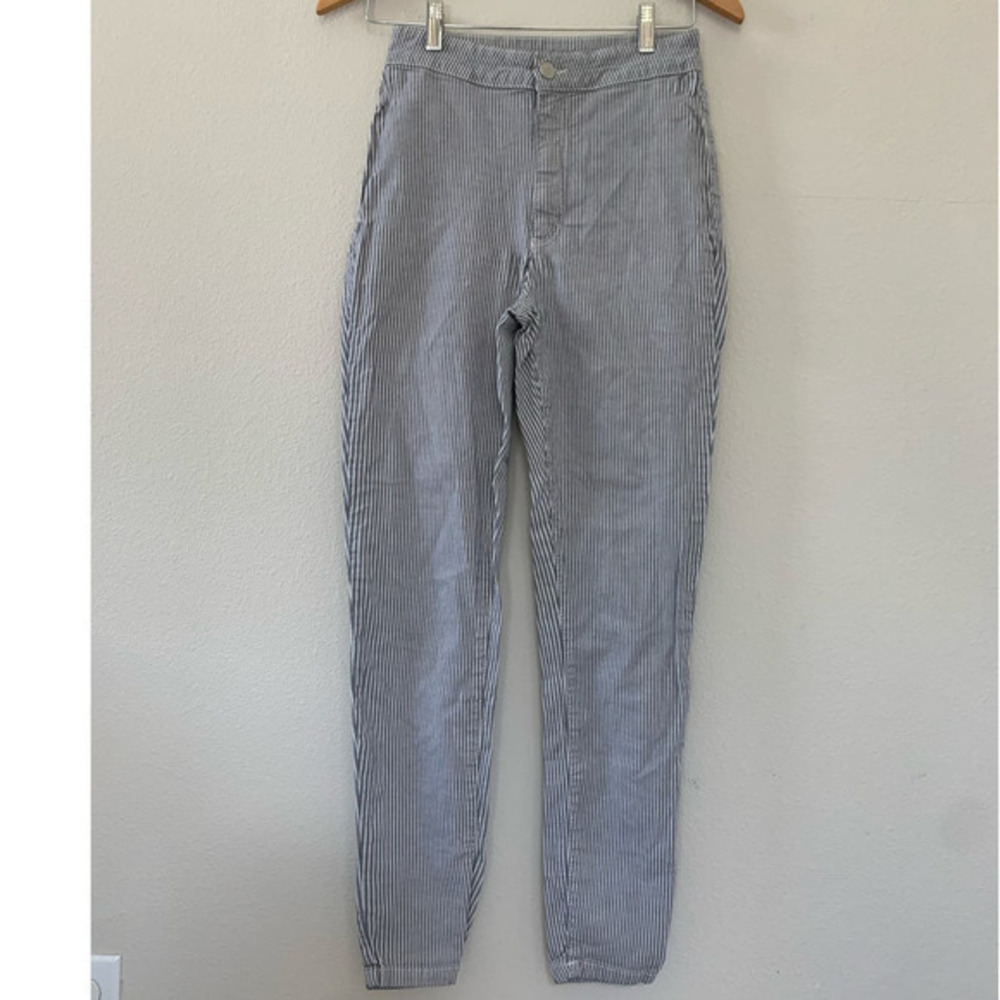 FREE PEOPLE Blue‎ White Striped Skinny Slim Leg Pants